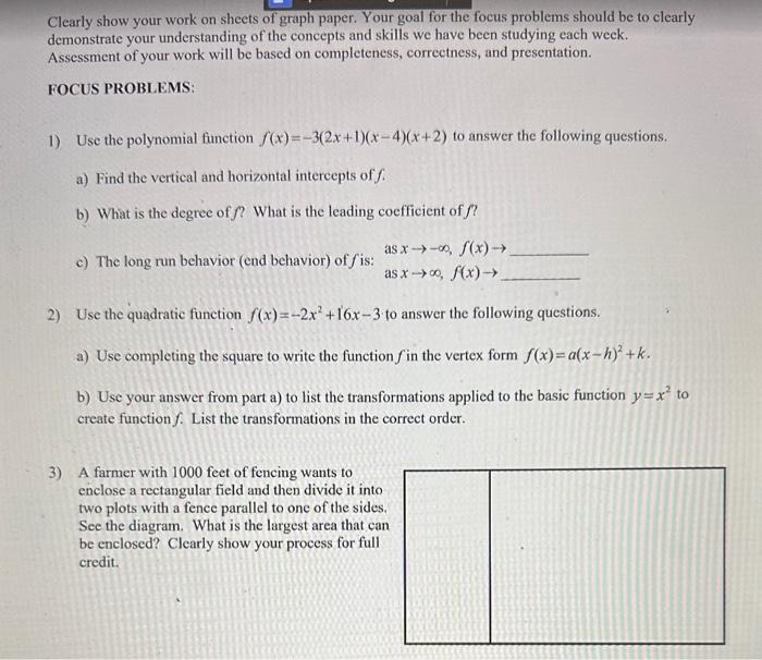 Solved Clearly show your work on sheets of graph paper. Your | Chegg.com