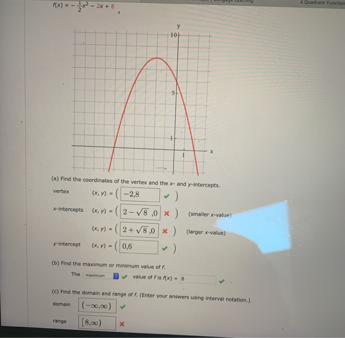 A Quadratic Function F X 2 2x 6 Y 10 1 H Vertex Chegg Com