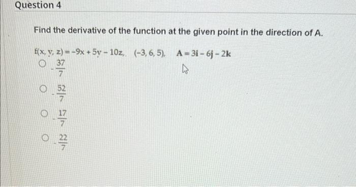 Solved Find the derivative of the function at the given | Chegg.com