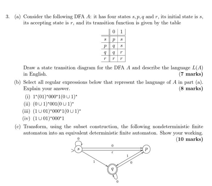 Solved (a) Consider the following DFA A : it has four states | Chegg.com