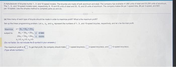 Solved per 10-speed. Use the simplex method to complete | Chegg.com
