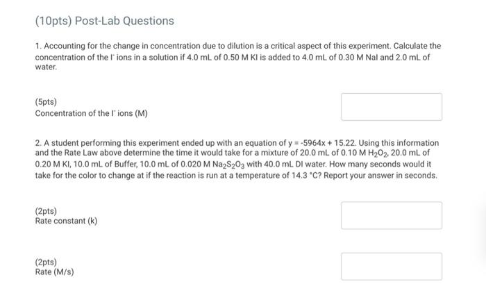 Solved 1. Accounting for the change in concentration due to | Chegg.com