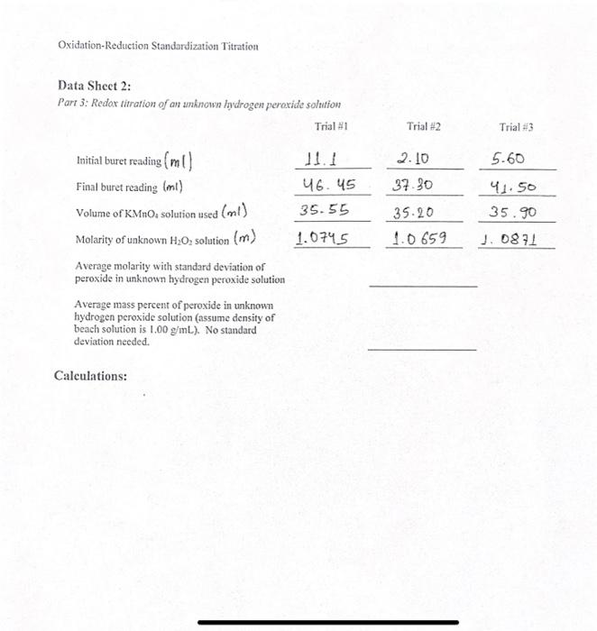OxidationReduction Standardization Titration