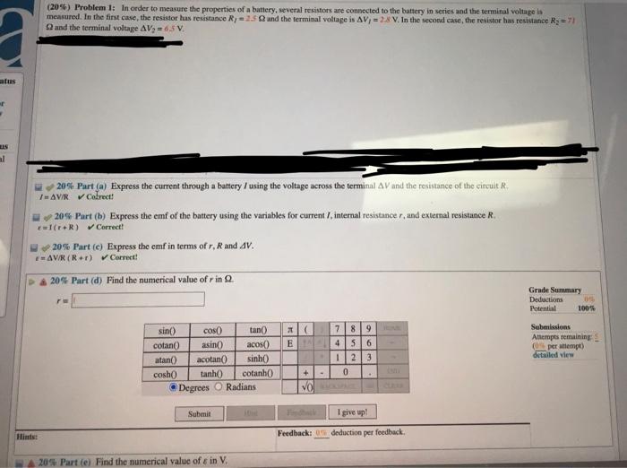 Solved (20\) Problem 1 In order to measure the properties