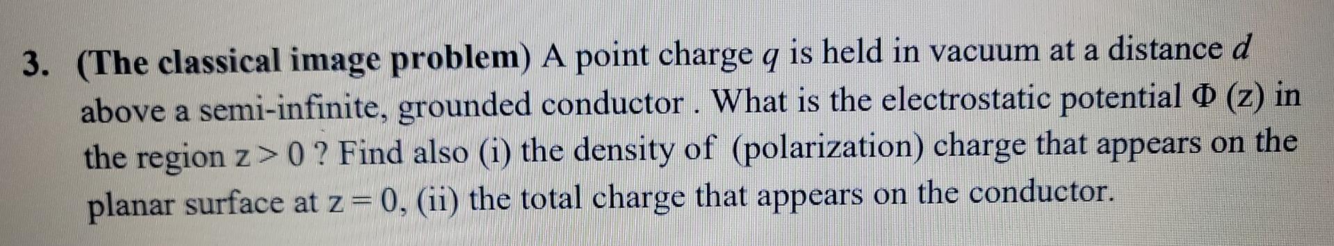 Solved 3. (The classical image problem) A point charge q is | Chegg.com