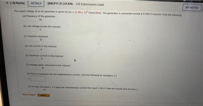 Solved The output voltage of an AC generator is given by | Chegg.com