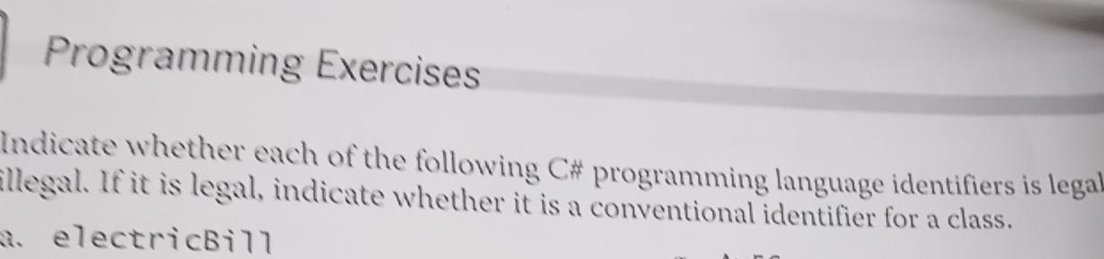 Solved Programming ExercisesIndicate whether each of the | Chegg.com