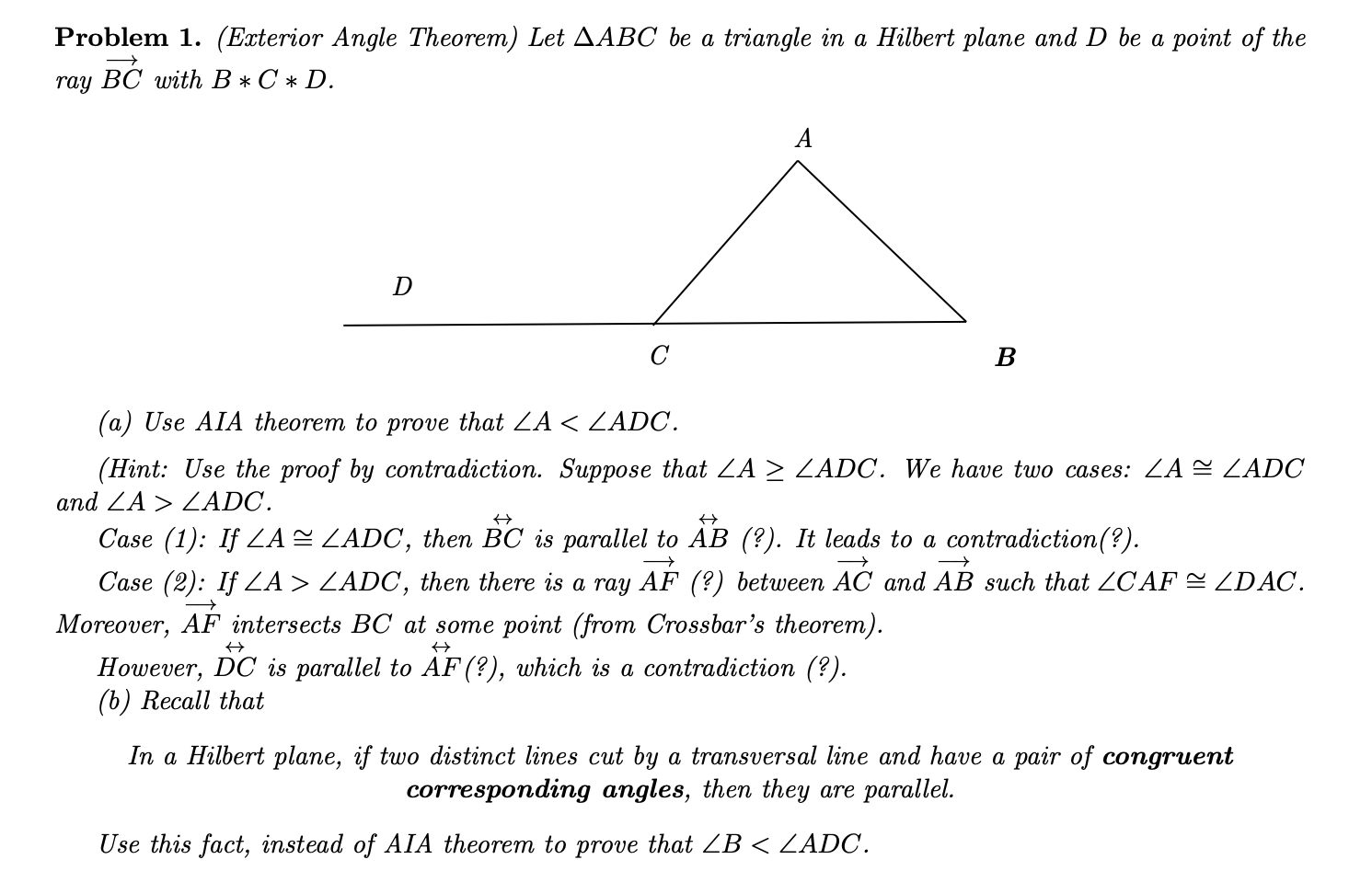 Solved Problem 1. (Exterior Angle Theorem) ﻿Let ????ABC ﻿be | Chegg.com