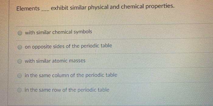 Solved Elements exhibit similar physical and chemical Chegg