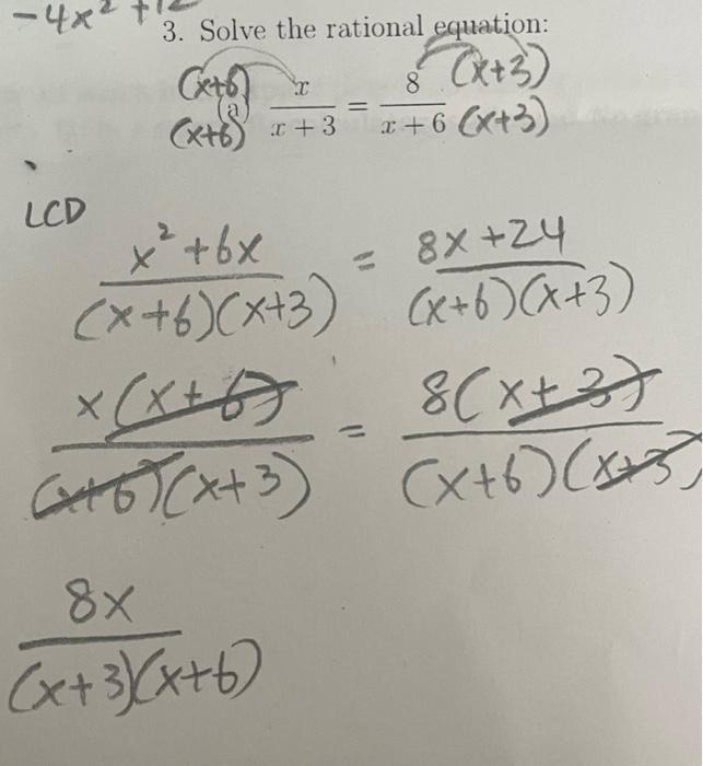 Solved (x+6)(x+6)x+3x=x+68(x+3) LCD | Chegg.com