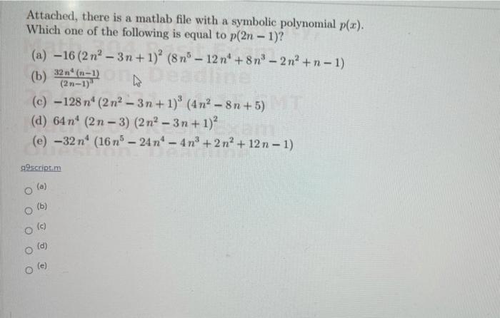 Solved Attached There Is A Matlab File With A Symbolic Chegg Com