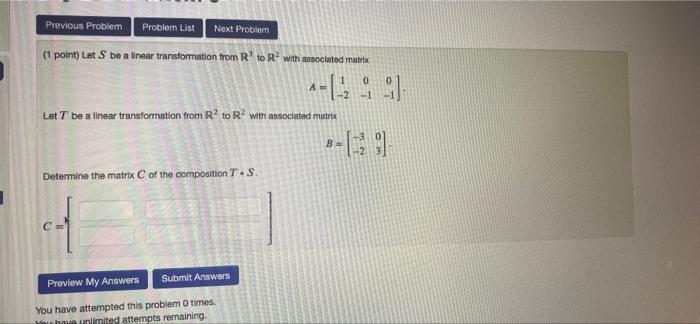 Solved Previous Problem Next Problem Problem List (1 point) | Chegg.com