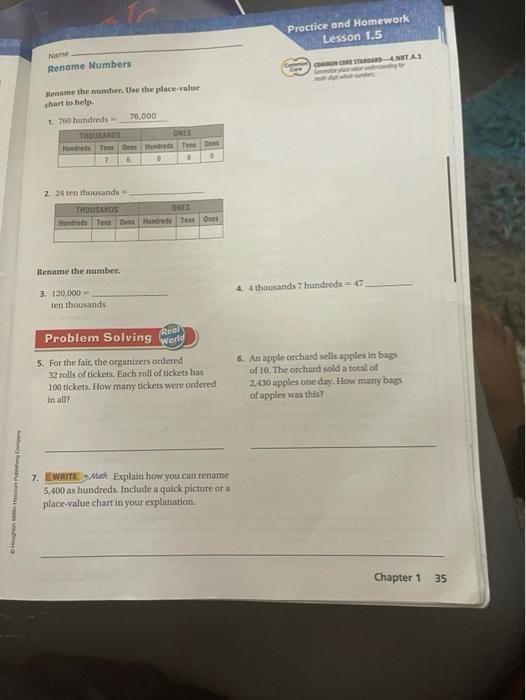 Solved Practice and Homework Lesson 1.5 Rename Numbers | Chegg.com