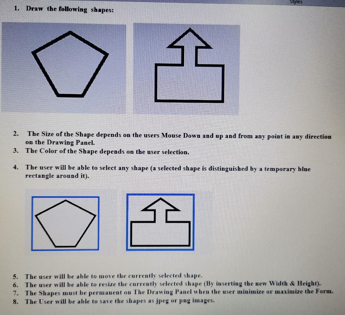 1. Draw the following shapes: The Size of the Shape | Chegg.com