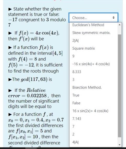 Solved State whether the given statement is true or false: | Chegg.com