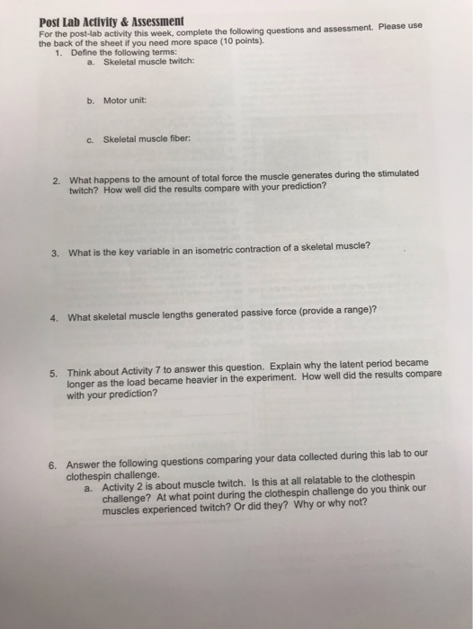 Solved Post Lab Activity & Assessment For the post-lab | Chegg.com