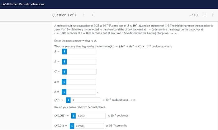 Solved LA3.8 Forced Periodic Vibrations Question 1 of 1 A | Chegg.com