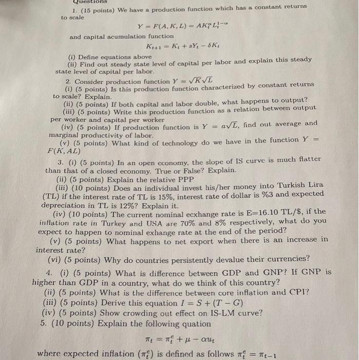 Solved Questions 1. (15 points) We have a production | Chegg.com