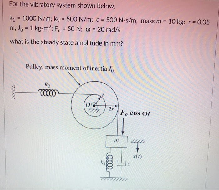 Solved For The Vibratory System Shown Below Ki 1000 N Chegg Com