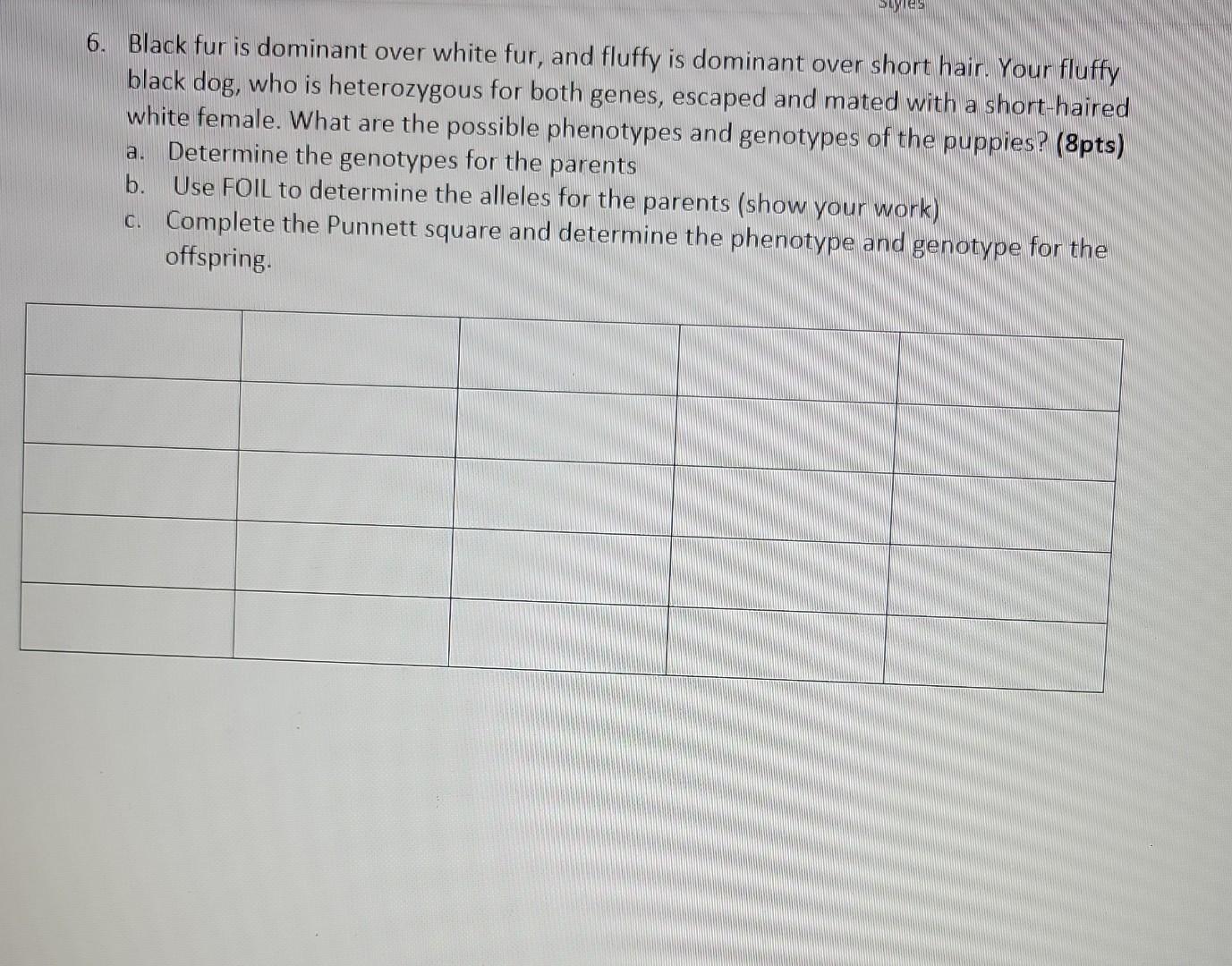 Solved 6. Black fur is dominant over white fur, and fluffy
