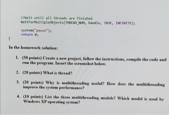 Solved 1. (100 points) Create Basic Thread using windows API | Chegg.com