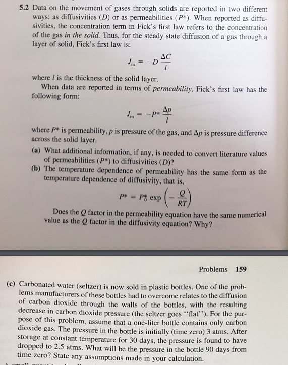 Solved 5.2 ﻿Data on ﻿the movement of ﻿gases through solids