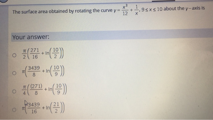 Solved - The Surface Area Obtained By Rotating The Curve Y= | Chegg.com