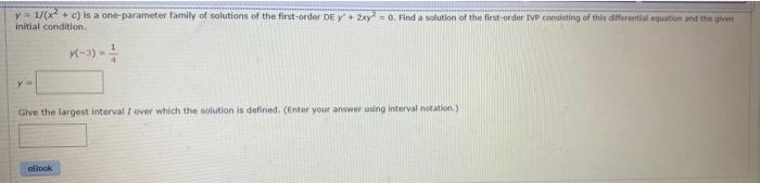 Solved y=1/(x2+c) is a one-parameter family of solutions of | Chegg.com