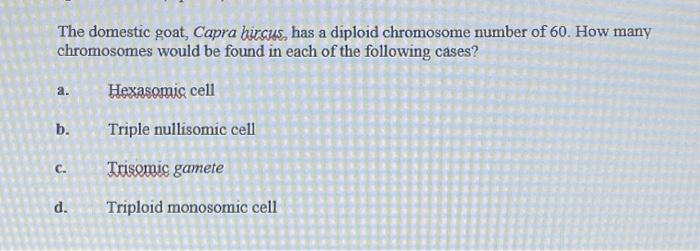 Solved The domestic goat, Capra hircus, has a diploid | Chegg.com