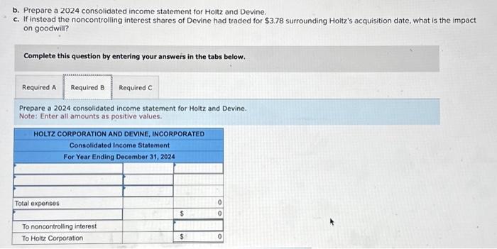 Solved The Holtz Corporation acquired 80 percent of the | Chegg.com