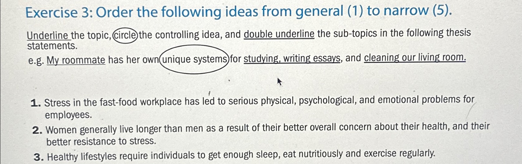 Exercise 3: Order the following ideas from general | Chegg.com