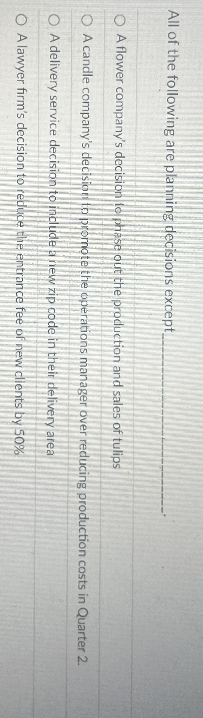 Solved All of the following are planning decisions except_A