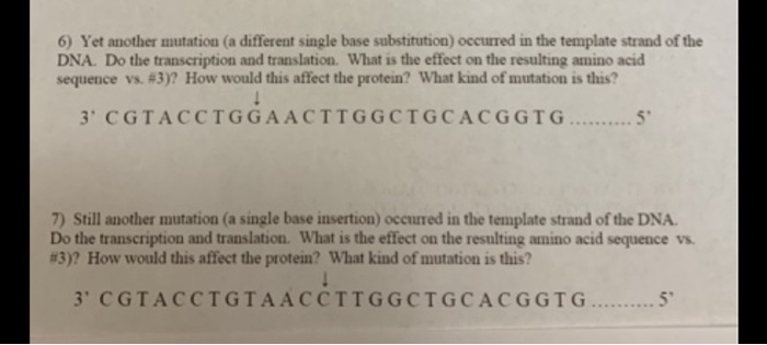 Solved 6) Yet another mutation (a different single base | Chegg.com