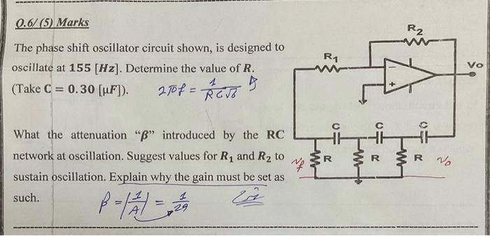 Solved The phase shift oscillator circuit shown, is designed | Chegg.com