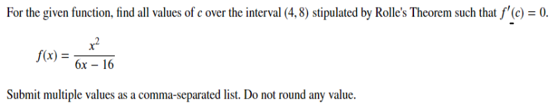 Solved For the given function, find all values of c over the | Chegg.com