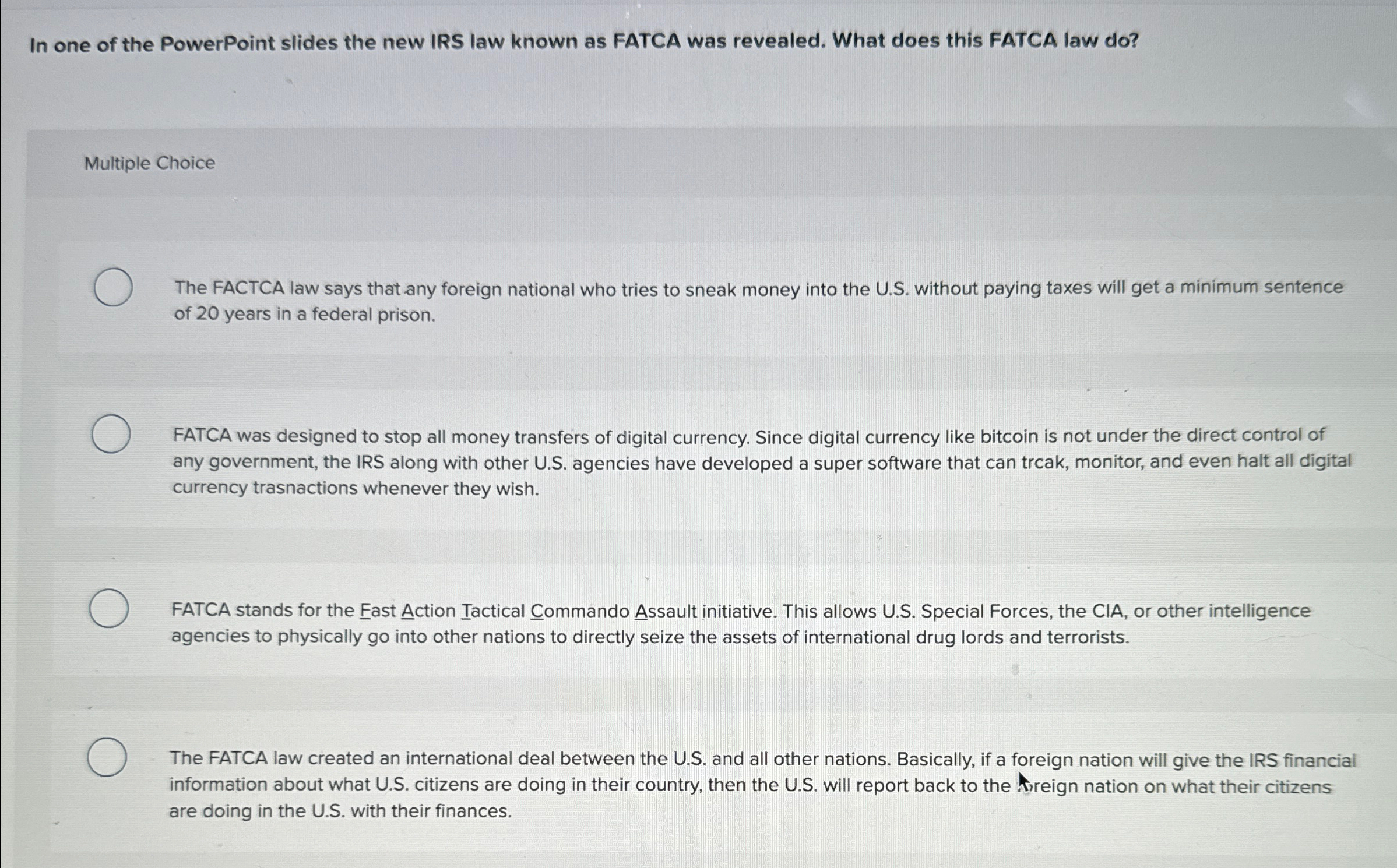 Solved In one of the PowerPoint slides the new IRS law known | Chegg.com
