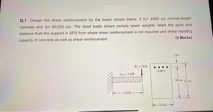 Solved Q.1 Design the shear reinforcement for the beam shown | Chegg.com