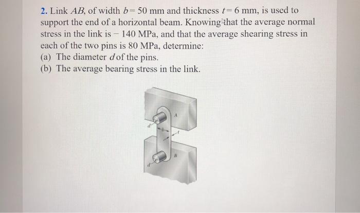 Solved 2. Link AB, Of Width B= 50 Mm And Thickness T= 6 Mm, | Chegg.com ...