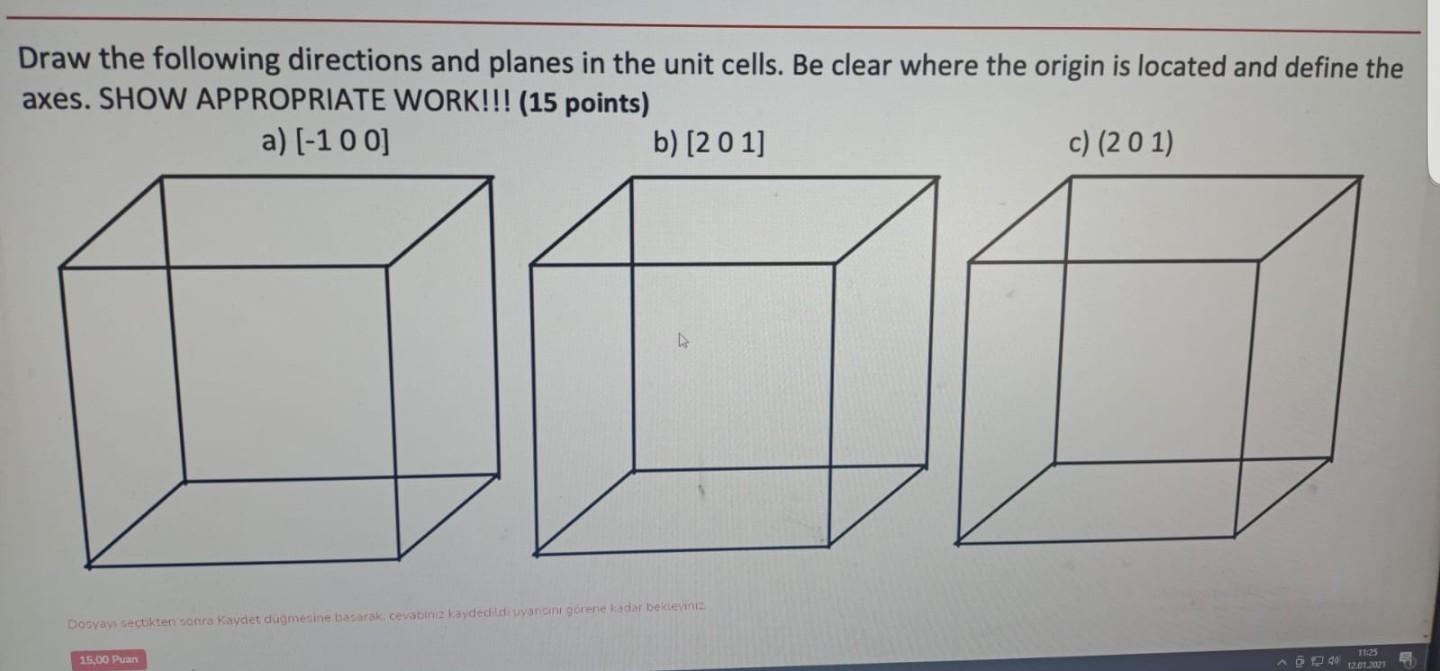 Draw the following directions and planes in the unit | Chegg.com