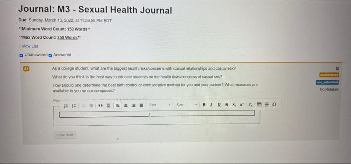 Solved Journal M3 Sexual Health Journal Due Sunday Chegg