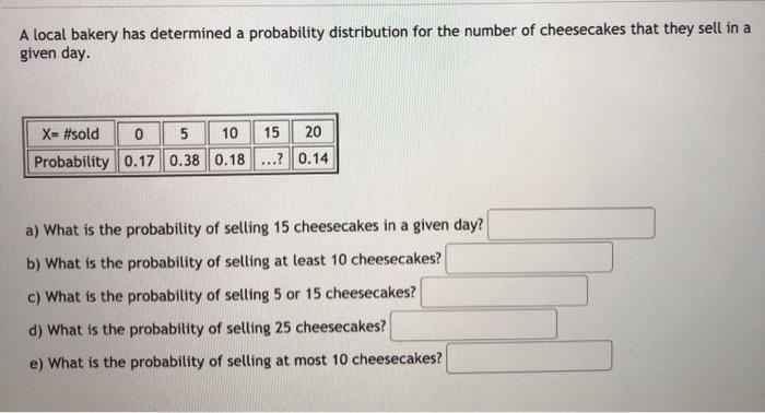 Solved A local bakery has determined a probability | Chegg.com