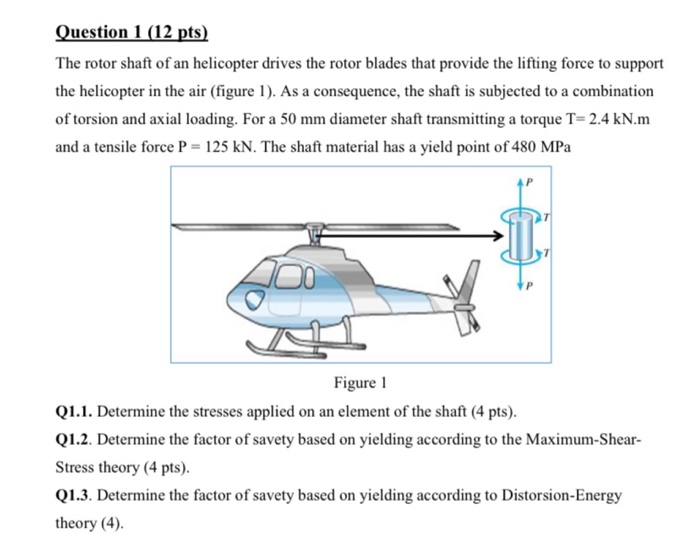 Solved Question 1 (12 pts) The rotor shaft of an helicopter