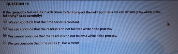 Solved QUESTION 19 If the Ljung-Box test results in a | Chegg.com