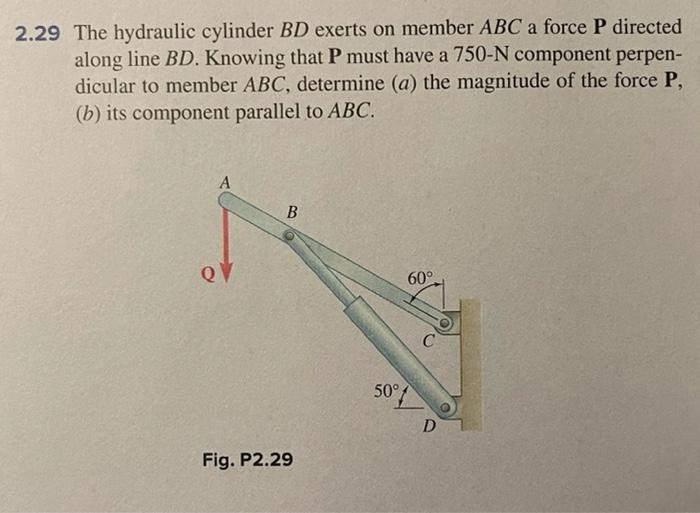 Solved 2.29 The hydraulic cylinder BD exerts on member ABC a
