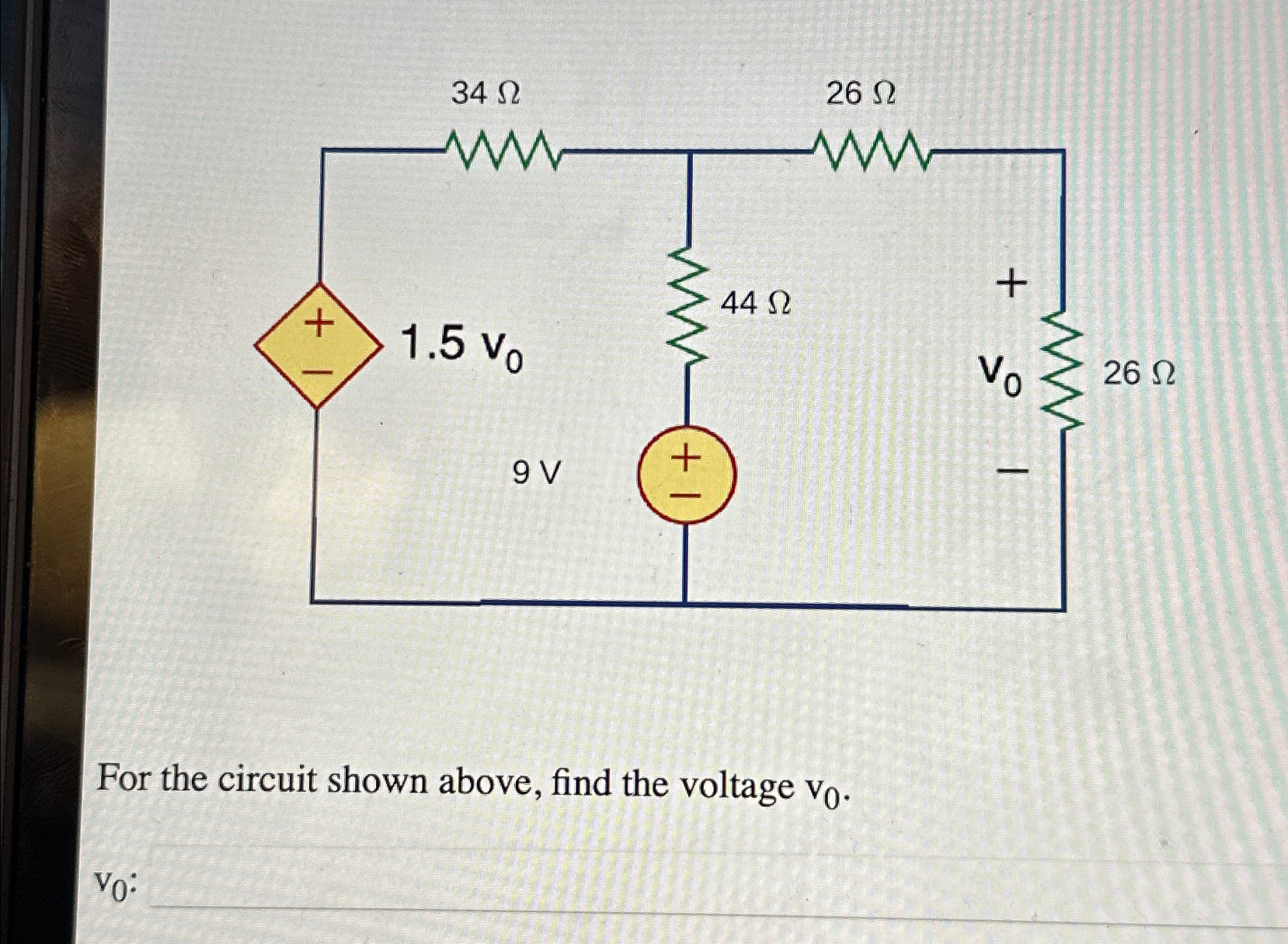 Solved For the circuit shown above, find the voltage v0.v0 | Chegg.com