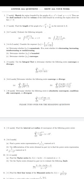 Solved ANSWER ALL QUESTIONS SHOW ALL YOUR WORK 1. Slutch | Chegg.com