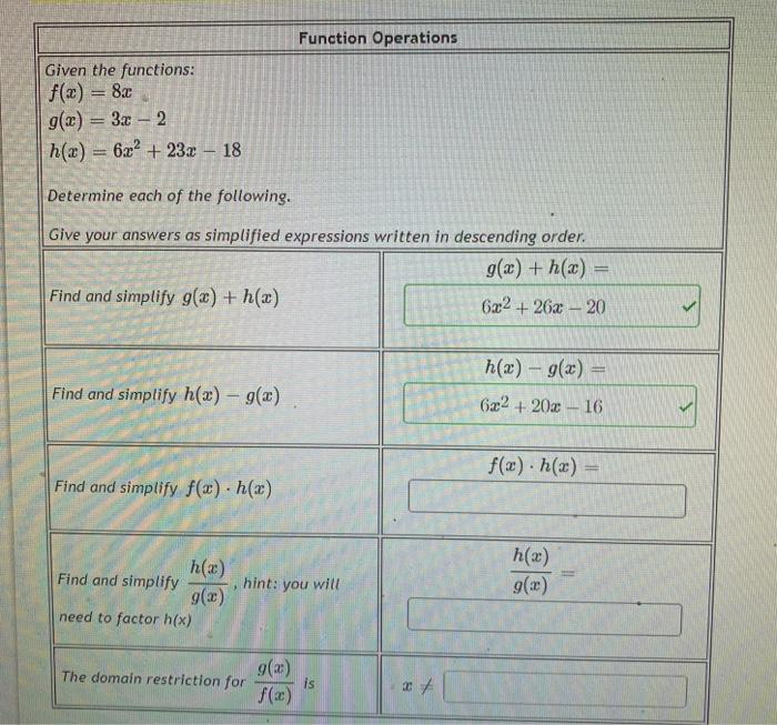 Solved Function Operations Given the functions: f(x) = 82 | Chegg.com