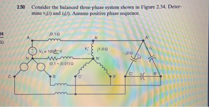Solved 2.50 Consider the balanced three-phase system shown | Chegg.com