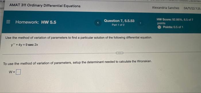 Solved 71.e OG AMAT 311 Ordinary Differential Equations Ceri