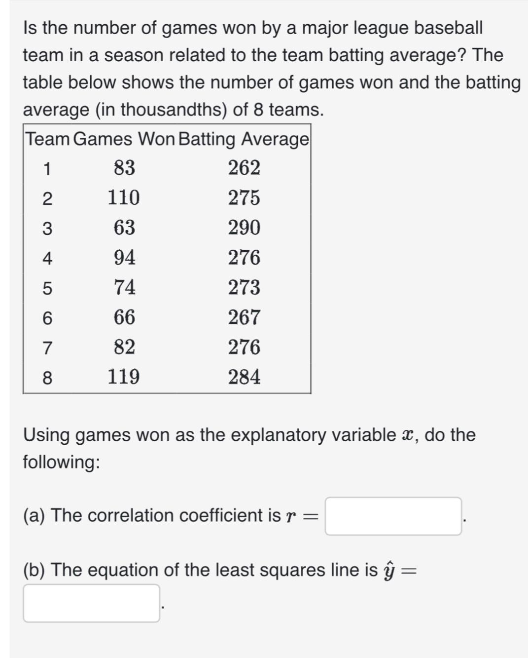Solved Is the number of games won by a major league baseball | Chegg.com